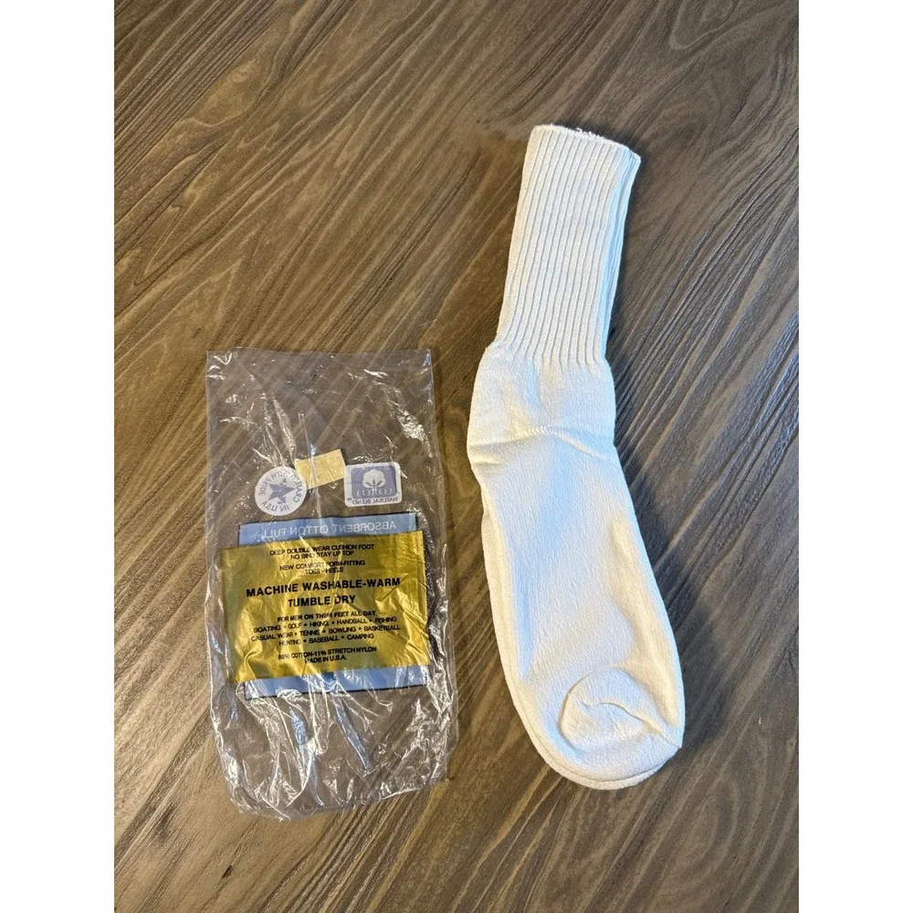 Vintage NOS Davis 4D Crew Socks Mens White Sport Work Cushion Made in USA 1 Pair